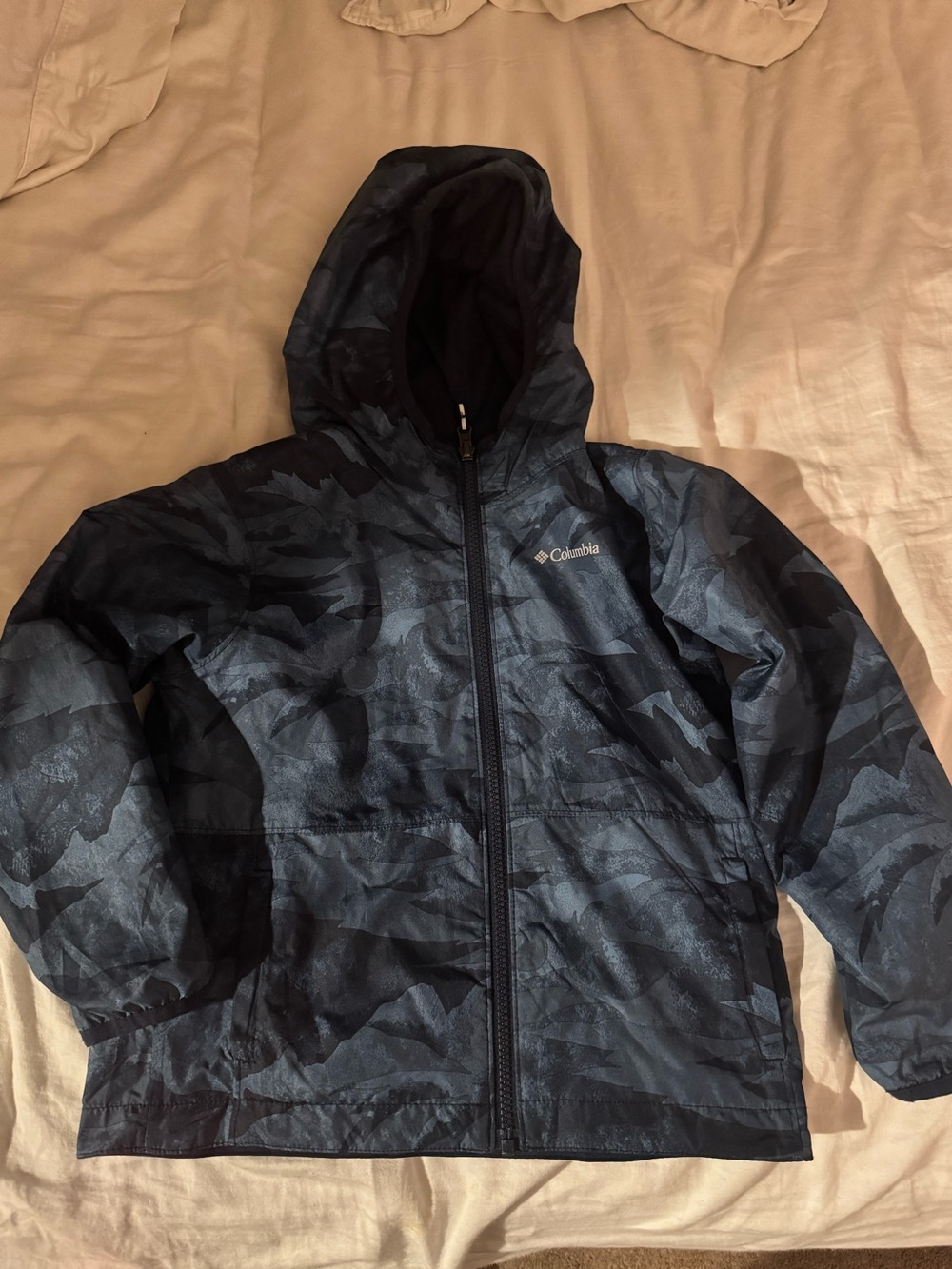 Columbia Kids' Navy Camouflage Hooded Rain Jacket